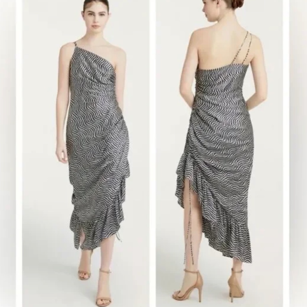 Cinq a Sept Christel One Shoulder Ruffle Zebra Print Dress